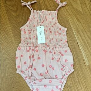 Rylee + Cru Pink Floral Smocked Romper